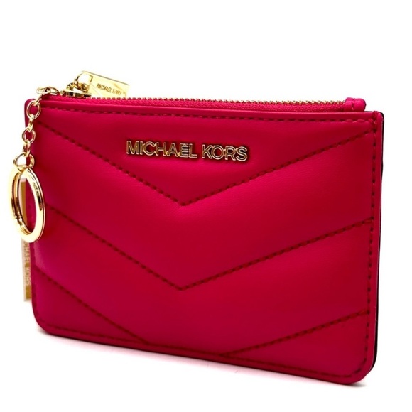 Michael Kors Jet Set Travel Small Top Zip Coin Pouch w ID Holder Electric Pink - Picture 2 of 8